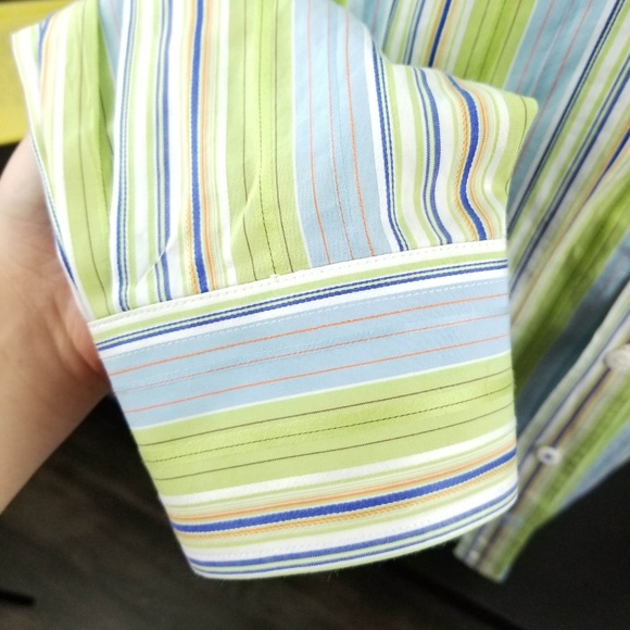 Bugatchi Green Blue Striped Cotton Sz XXL 2XL - Picture 5 of 8